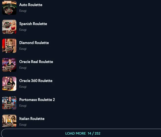 Live roulette search results at Oshi Casino: Auto Roulette, Spanish Roulette and Diamond Roulette